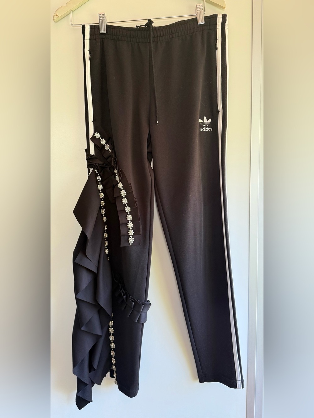 RARE Tiger in the Rain x Adidas Reconstructed Crystal Ruffle Track Pants US S